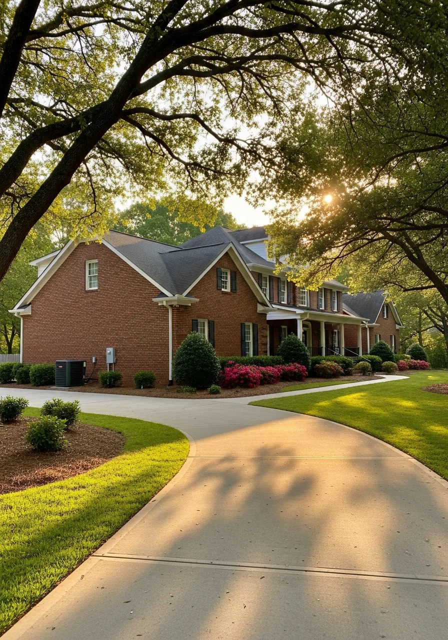 Close-up of a well-maintained Oxford property with landscaping and driveway in afternoon light.